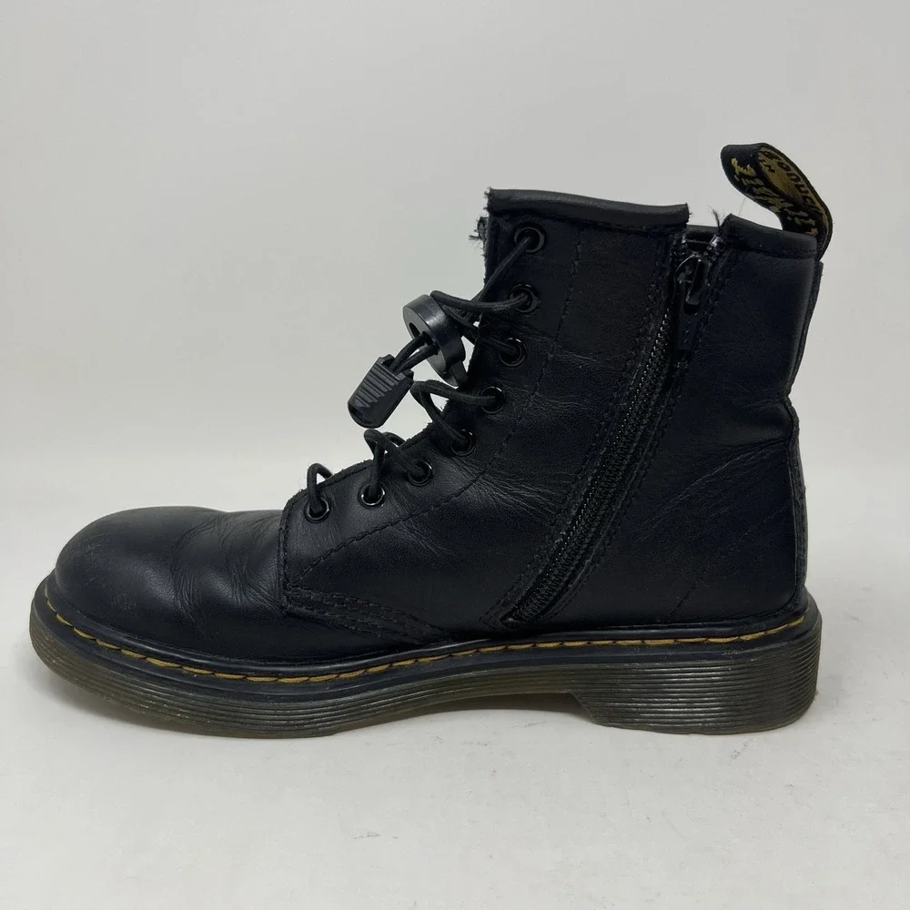 Dr Doc Martens Big Kids Youth Sz 3 Black Leather Combat‎ Boots 1460 J UK 2 EU 34